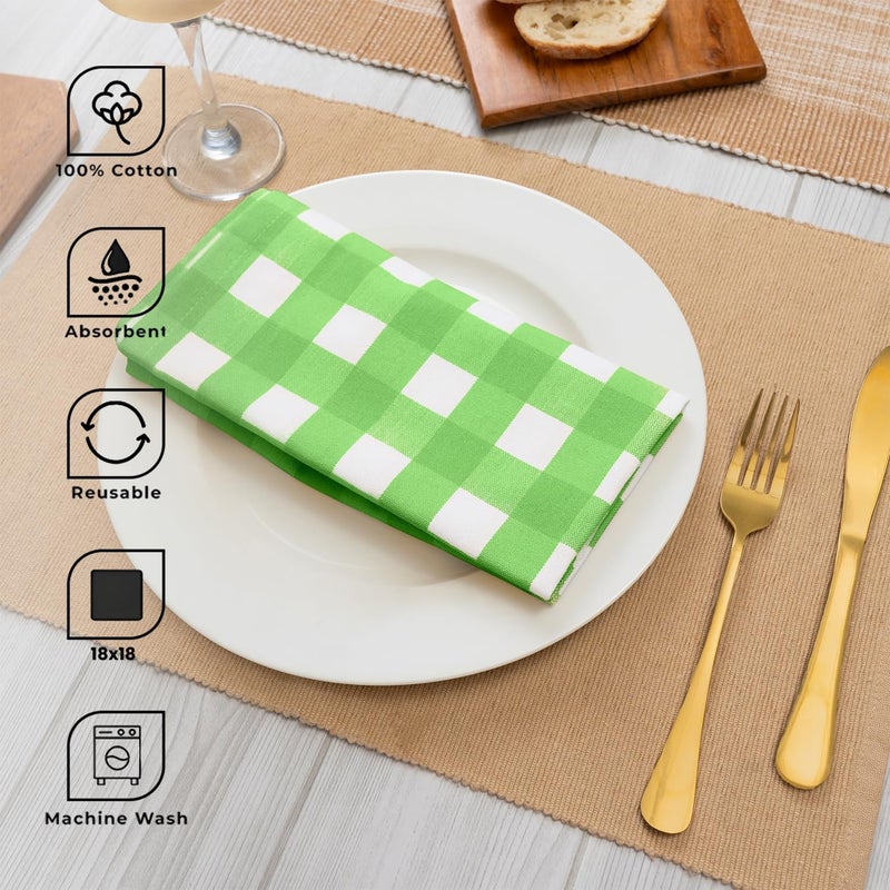 Blue Needles Gingham Buffalo Plaid Cloth Napkins 100% Cotton Set of 12 Dinner Table Napkins 18x18 inch Soft Reusable Washable Perfect for Wedding Parties & Everyday Use - Apple Green & White - Image 4